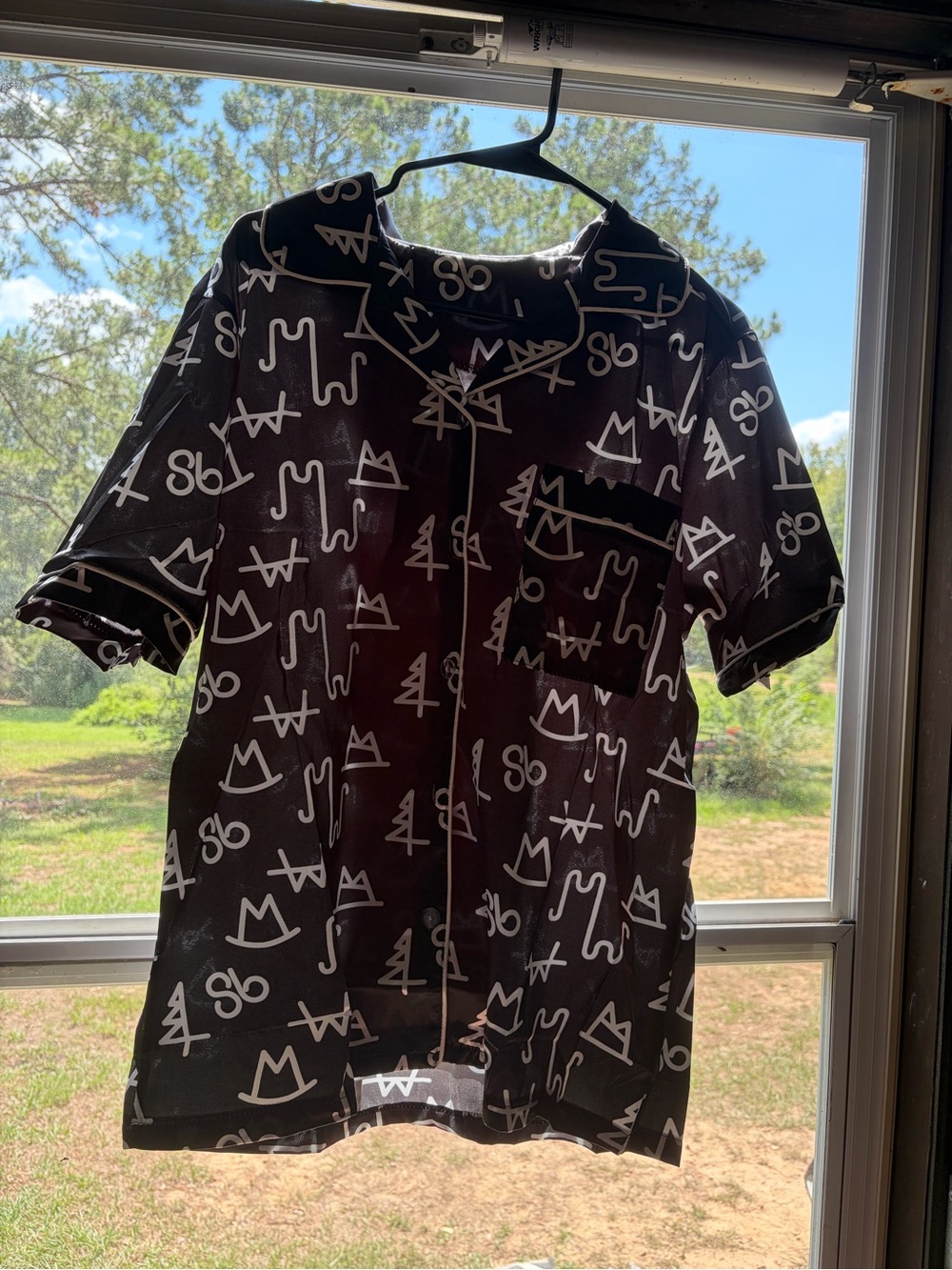 Black & White Graphic Print Kids Button-Up Shirt